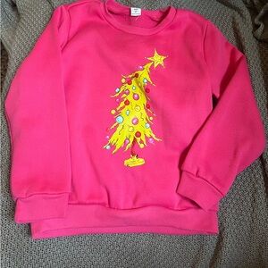 SHEIN Festive Pink Girls Sweatshirt with lazy Christmas Tree